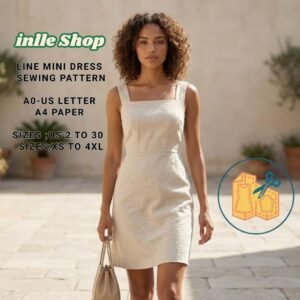 linen a line mini dress sewing pattern(digital download)