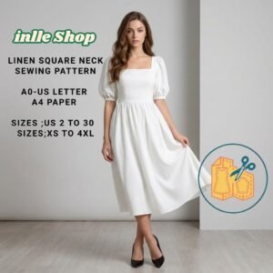 linen square neck midi dress sewing pattern:cottagecore style (pdf pattern)
