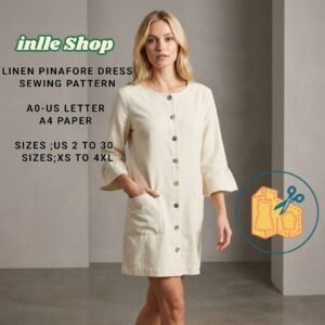 linen pinafore dress sewing pattern, a4 us letter a0 xs/4xl (digital download)