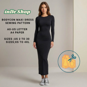 bodycon maxi dress sewing pattern: stretch pencil dress (digital download)