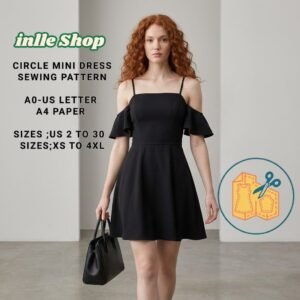 circle mini dress sewing pattern:sleeveless off shoulder design (digital download)